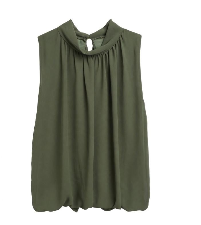 Top Fruncido Cuello Alto verde oliva Roma. - Imagen 2