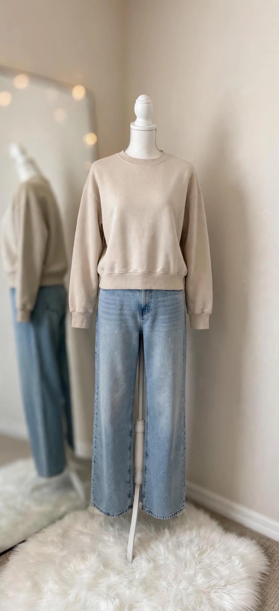 Sudadera Básica Beige algodón - Fit Estándar - Imagen 2