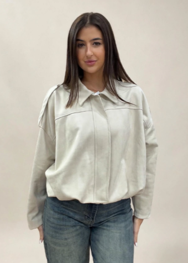 Chaqueta globo beige efecto Antelina.
