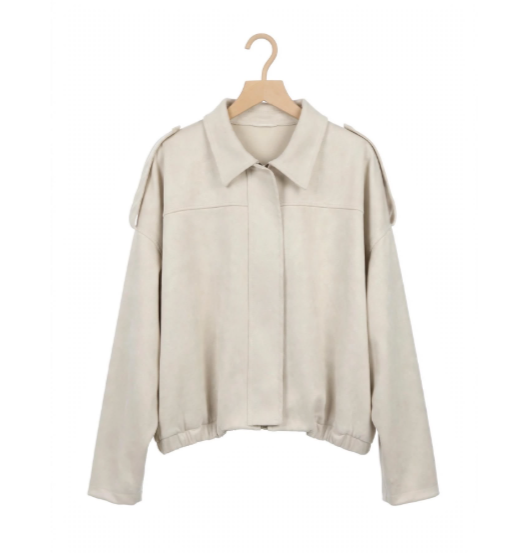Chaqueta globo beige efecto Antelina. - Imagen 2