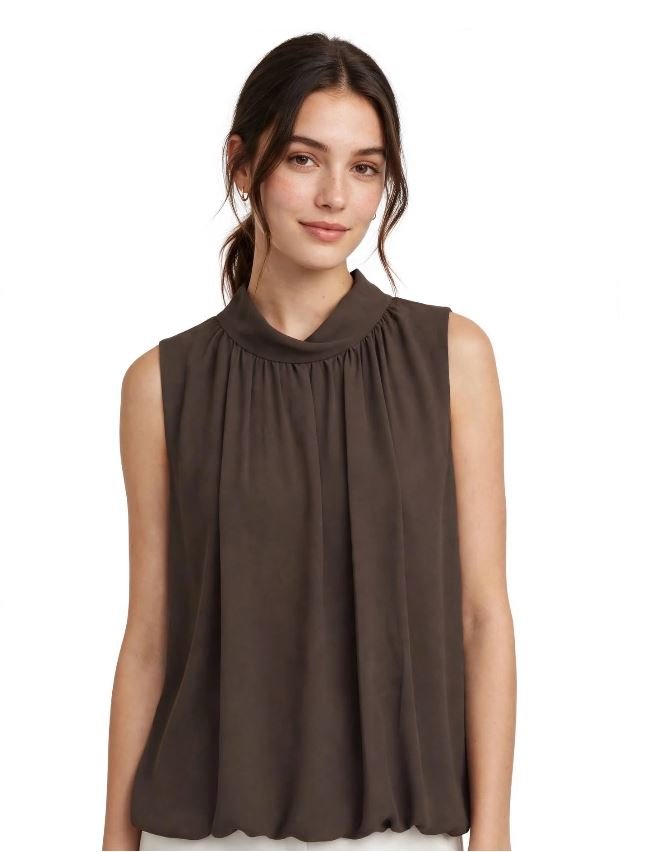 Top Fruncido Cuello Alto Chocolate Roma. - Imagen 2