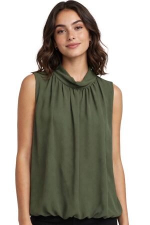 Top Fruncido Cuello Alto verde oliva Roma.
