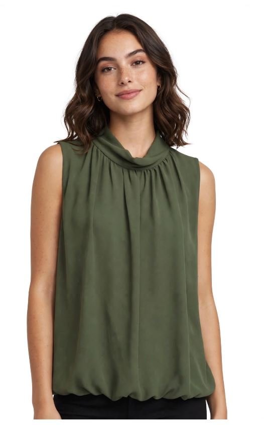 Top Fruncido Cuello Alto verde oliva Roma.
