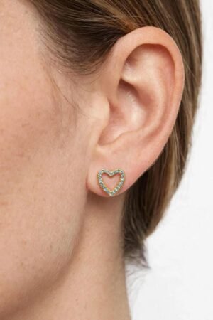 Pendientes de corazón detalle brillantes azul- acero inoxidable.