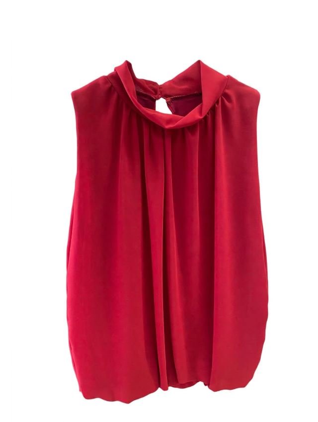 Top Fruncido Cuello Alto rojo oscuro Roma.