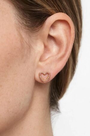 Pendientes de corazón detalle brillantes rosa- acero inoxidable.