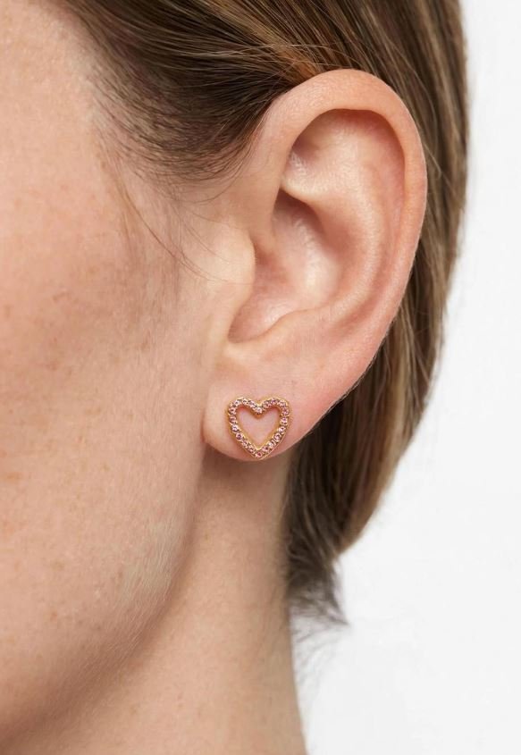 Pendientes de corazón detalle brillantes rosa- acero inoxidable.